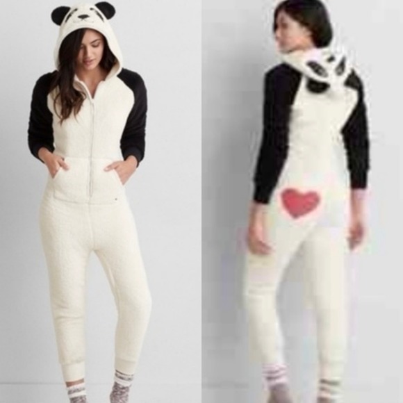 American Eagle Panda Onesie XS/S Plush Fleece Hooded Jumpsuit One Piece Pajamas - Picture 1 of 10